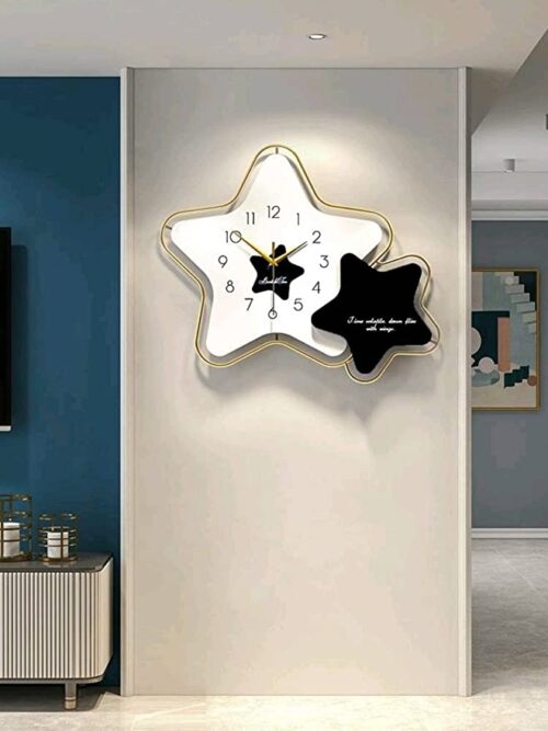 Double star design wall clock with a sleek metallic finish, perfect for modern home and office décor.