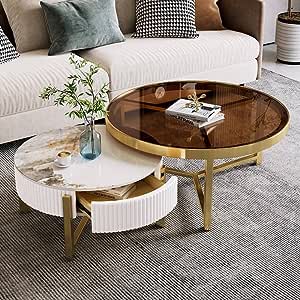 Round Marble Coffee Table Brown & White
