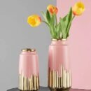 Cylindrical Ceramic Gold Vase Pink