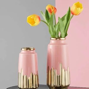 Cylindrical Ceramic Gold Vase Pink