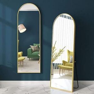 Long Wall Mirror - Round Aluminium Gold Frame