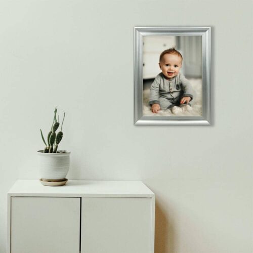 Decorhills Rectangular Glass Photo Frame with Wood Frame, Silver Shine, Wall Mount Display for 12x16 Inch Picture