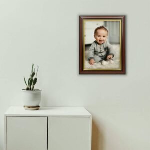 Decorhills Rectangular Glass Photo Frame with Wood Frame, Wall Mount Display, Mahogany Color