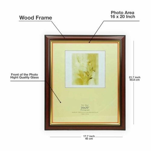 Decorhills Rectangular Glass Photo Frame with Wood Frame, Wall Mount Display, Mahogany Color