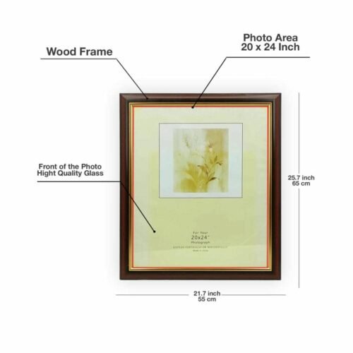 Decorhills Rectangular Glass Photo Frame with Wood Frame, Wall Mount Display, Mahogany Color