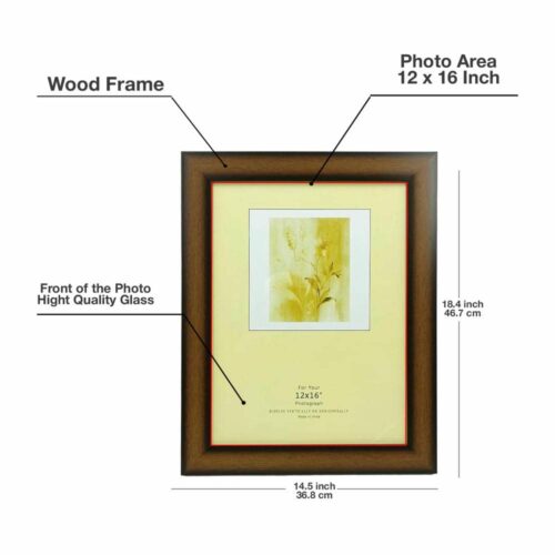 Wall Mount Glass Wood Material Photo Frame for 12x16, 16x20, or 20x24 inch picture.