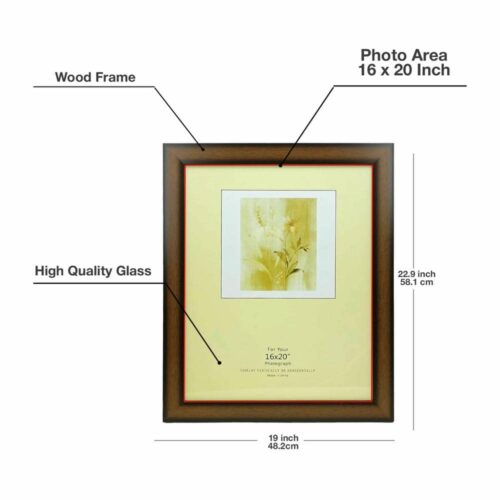 Wall Mount Glass Wood Material Photo Frame for 12x16, 16x20, or 20x24 inch picture.