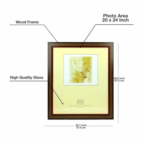 Wall Mount Glass Wood Material Photo Frame for 12x16, 16x20, or 20x24 inch picture.