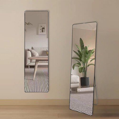 Decorhills Full-Length Dressing Floor Mirror with Bracket Stand and Wall Mount Options, Aluminum Alloy Frame, 30x140cm and 40x160cm, White, Black, Gold