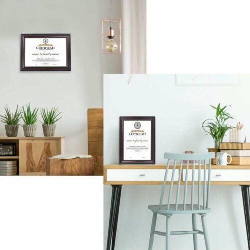 A4 Certificate Document Glass Frame with Mahogany Color and Gold Beads