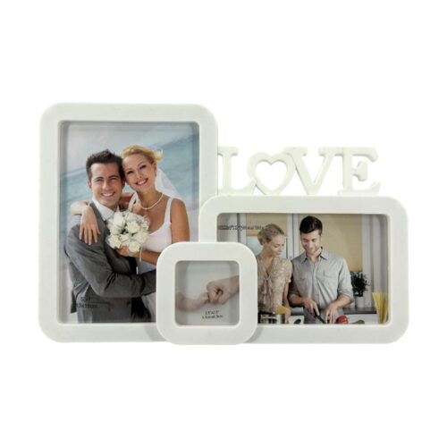 Decorhills Plastic Love Design Multi Pictures Collage Photo Frame with Tabletop Display, showcasing multiple 6x4 inch photos in a sleek white frame