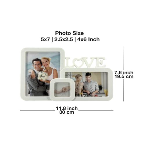 Decorhills Plastic Love Design Multi Pictures Collage Photo Frame with Tabletop Display, showcasing multiple 6x4 inch photos in a sleek white frame