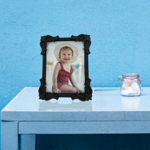 Decorhills Plastic Single Photo Frame showcasing a 6x8 inch photo in black, white, green, pink, or blue, suitable for tabletop or wall display.