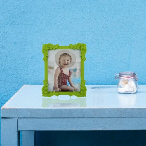 Decorhills Plastic Single Photo Frame showcasing a 6x8 inch photo in black, white, green, pink, or blue, suitable for tabletop or wall display.