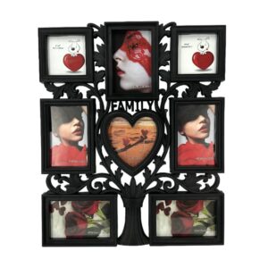 Decorhills Plastic Family Design Multi Pictures Collage Photo Frame with Wall Mount Display, showcasing multiple 6x4 inch photos in elegant Black