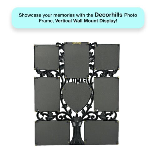 Decorhills Plastic Family Design Multi Pictures Collage Photo Frame with Wall Mount Display, showcasing multiple 6x4 inch photos in elegant Black