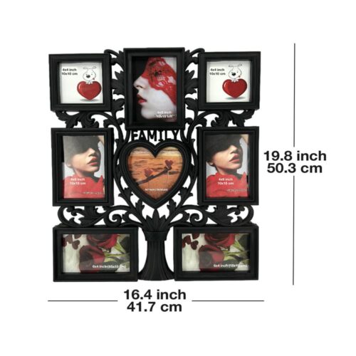 Decorhills Plastic Family Design Multi Pictures Collage Photo Frame with Wall Mount Display, showcasing multiple 6x4 inch photos in elegant Black