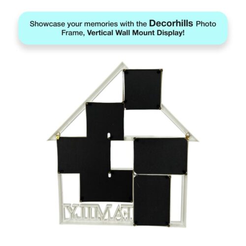 Decorhills Plastic Home Shaped Family Multi Pictures Collage Photo Frame with Wall Mount Display, showcasing multiple 6x4 inch photos in elegant white.