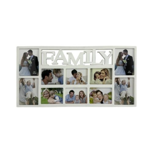 Decorhills Plastic Family Design Multi Pictures Collage Photo Frame with Wall Mount Display, showcasing multiple 6x4 inch photos in elegant white.