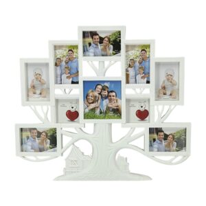 Decorhills Plastic Family & Tree Design Multi Pictures Collage Photo Frame with Wall Mount Display, White