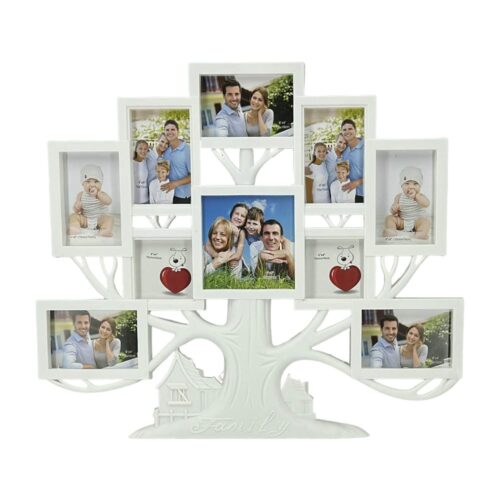 Decorhills Plastic Family & Tree Design Multi Pictures Collage Photo Frame with Wall Mount Display, White