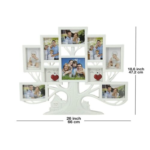 Decorhills Plastic Family & Tree Design Multi Pictures Collage Photo Frame with Wall Mount Display, White