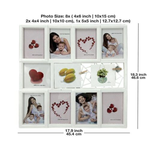 Decorhills Plastic Multi Pictures Collage Photo Frame with Wall Mount Display, White