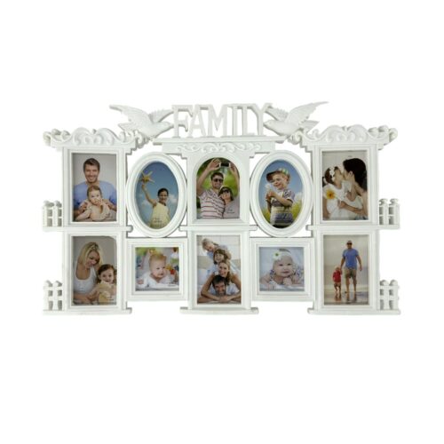 Decorhills Plastic Family Design Multi Pictures Collage Photo Frame with Wall Mount Display, White