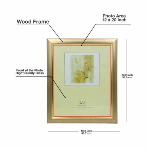 Decorhills Rectangular Glass Photo Frame with Wood Frame, Wall Mount Display for 16x20 Inch Picture