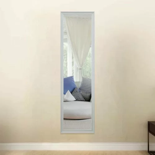 Decorhills Full Length Mirror with polished white PVC frame, 30 x 120 cm, wall-mounted.