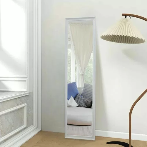 Decorhills Full Length Mirror with polished white PVC frame, 30 x 120 cm, wall-mounted.