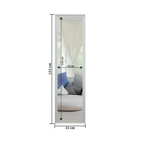 Decorhills Full Length Mirror with polished white PVC frame, 30 x 120 cm, wall-mounted.