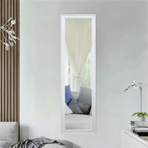 Decorhills Full Length Mirror with polished white PVC frame, 30 x 120 cm, wall-mounted.