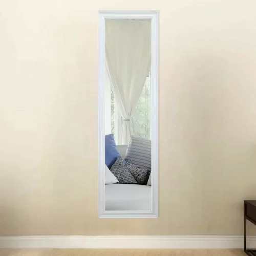 Decorhills Full Length Mirror with polished white PVC frame, 30 x 120 cm, wall-mounted.