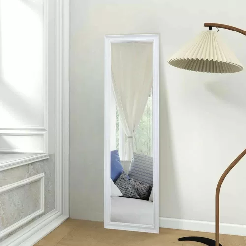 Decorhills Full Length Mirror with polished white PVC frame, 30 x 120 cm, wall-mounted.