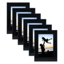 Black PVC photo frame with real glass, 4x6 inch size, designed for vertical and horizontal tabletop display. Available in packs of 6 and 8.
