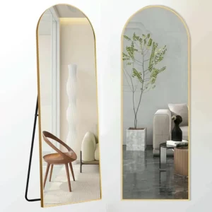 Full-length gold arched mirror, standing or wall-mounted display, 65x180cm