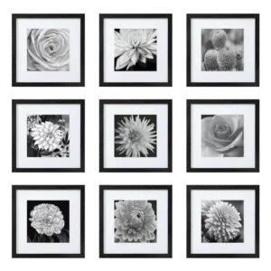 30x30 Picture Frame Set of 9, Black, for Gallery Wall and Photo Collage