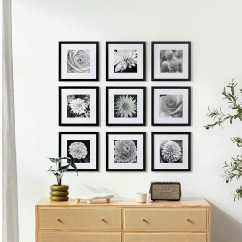 30x30 Picture Frame Set of 9, Black, for Gallery Wall and Photo Collage