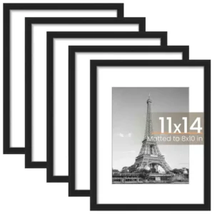 Gallery Photo Frames Wall Black 11x14 Inch Set of 5 – Display 8x10 Photos with Mat or 11x14 Without Mat