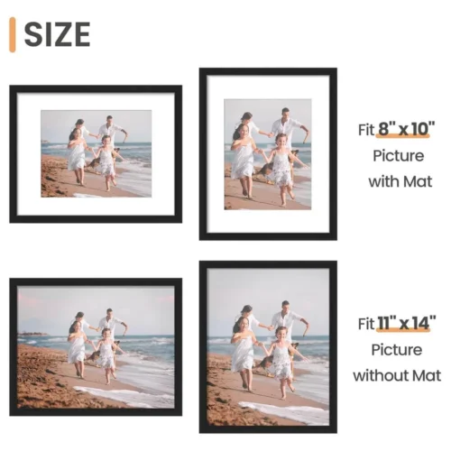 Gallery Photo Frames Wall Black 11x14 Inch Set of 5 – Display 8x10 Photos with Mat or 11x14 Without Mat