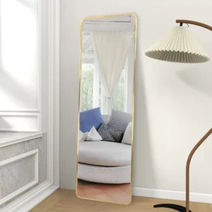 Full Length Mirror with Gold Frame and Rounded Corners, Wall & Standing Display, 50x180cm