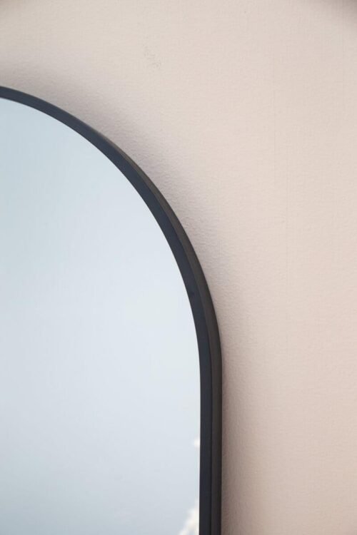 Black arch full-length mirror with aluminum alloy frame, ideal for bedroom and living room decor