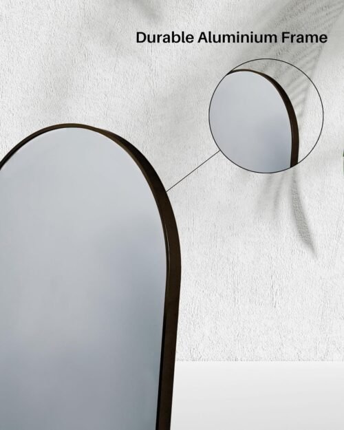 Black arch full-length mirror with aluminum alloy frame, ideal for bedroom and living room decor