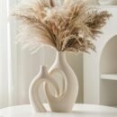 White Hollow Ceramic Vase Set - Modern Boho Donut Design for Trendy Home Centerpiece Decor