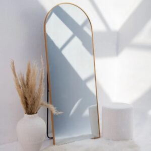 Elegant 90x180cm Matt Gold Full-Length Mirror: Modern Round Aluminium Wall-Mounted & Standing Design for Any Room